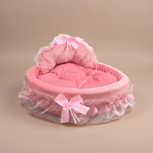 3D Fantasy Bow Lace Pet Bed for Dogs Romantic Detachable Oval Princess Pet Bed Dog Soft Sofa Nest Pet Wedding Furniture 1Pc
