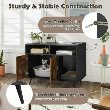 Cat Litter Box Enclosure with Storage Compartments and Pet Scratcher