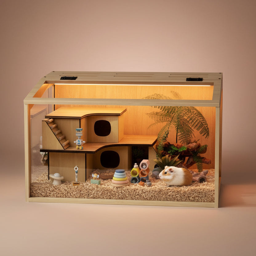 Wooden Hamster Cage with LED Lights