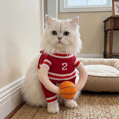 Pet Basketball Player Costume for Dogs & Cats Cute Kitten Sport Clothes with 3D Ball Breathable Adjustable Halloween Cat Outfits