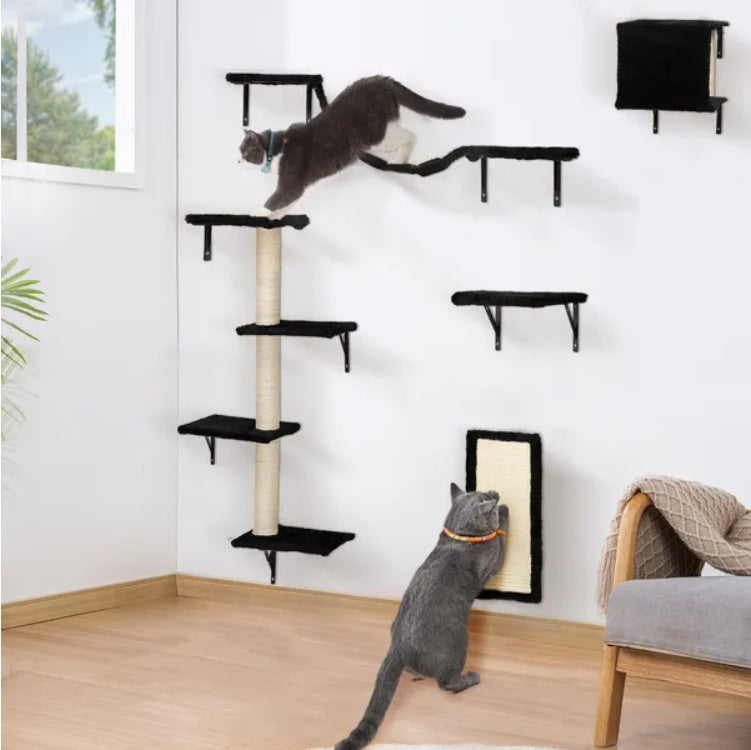 5 Pcs Wall Mounted Cat Climber Set - Floating Cat Shelves And Perches - Cat Activity Tree With Scratching Posts - Modern Cat Furniture