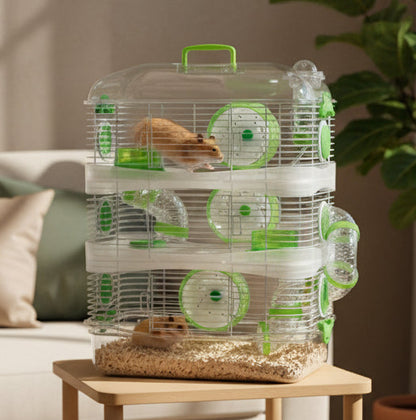 Acrylic Clear Expandable and Customizable 3-Solid Floor Levels Habitat Hamster Rodent Gerbil Mouse Mice Cage Clear Transparent