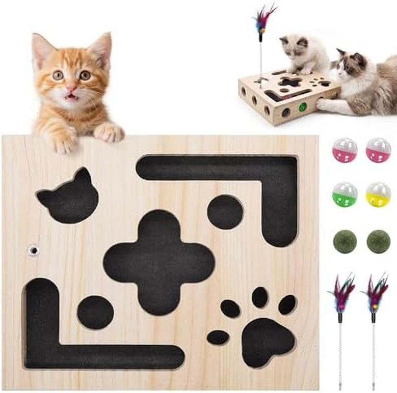 Cat Toys for Indoor Cats - Cat Nail File Box with Interactive Cat Toys, 2026 Upgraded Cat Puzzle Feeder Scratch Puzzle Toy for Indoor Cats, Natural Claw Care with 2 Wand Toys&Catnip Ball&4 Bell Ball