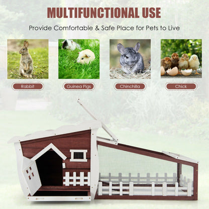 62 Inch Wooden Rabbit Hutch with Pull Out Tray