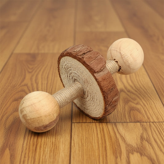 Cute Rabbit Roller Toys Natural Wooden Pine Dumbells Unicycle Bell Chew Toys for Guinea Pigs Rat Small Pet Molars Supplies