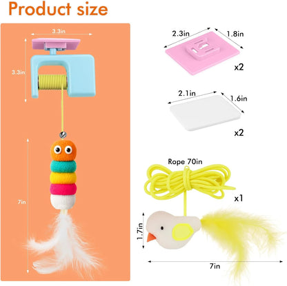 Interactive Cat Toys for Indoor Cats,Automatic Cat Hanging Toys for Bored Indoor Adult Cats, Caterpillar and Flying Bird Toy for Door Frame, Self-Play Pet Chase Toy-Blue