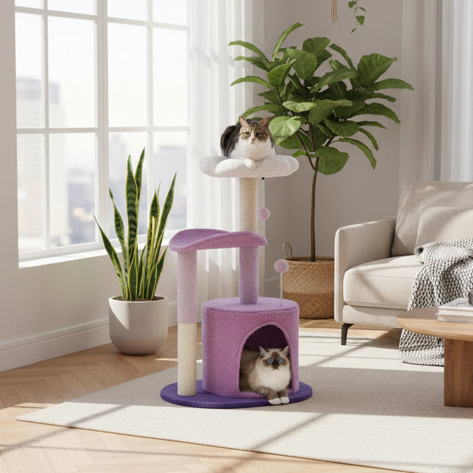 Cactus Cat Tree with Curved Perch Cozy Cat Condo Small Cat Tower with Removable Top Bed Cat Scratching Post for Indoor Cat Toys