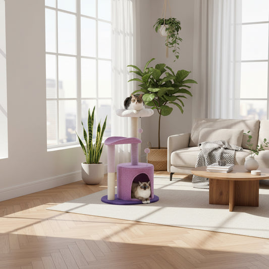 Cactus Cat Tree with Curved Perch Cozy Cat Condo Small Cat Tower with Removable Top Bed Cat Scratching Post for Indoor Cat Toys