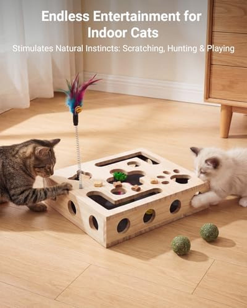Cat Toys for Indoor Cats - Cat Nail File Box with Interactive Cat Toys, 2026 Upgraded Cat Puzzle Feeder Scratch Puzzle Toy for Indoor Cats, Natural Claw Care with 2 Wand Toys&Catnip Ball&4 Bell Ball