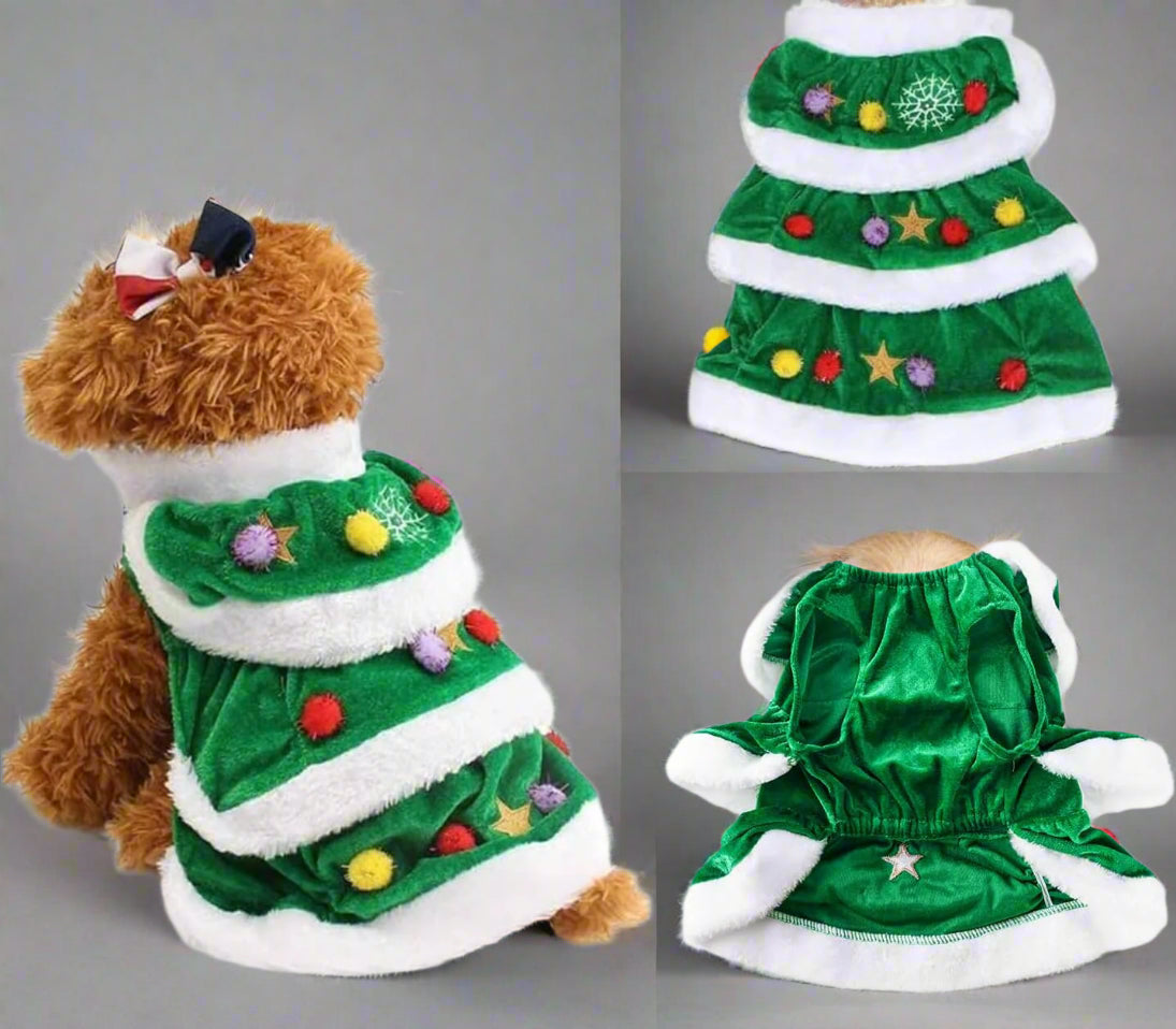 Dog Cloak Pet Winter Clothes Christmas Tree Coat Cute and Warm Dog Costumes (Green, S)