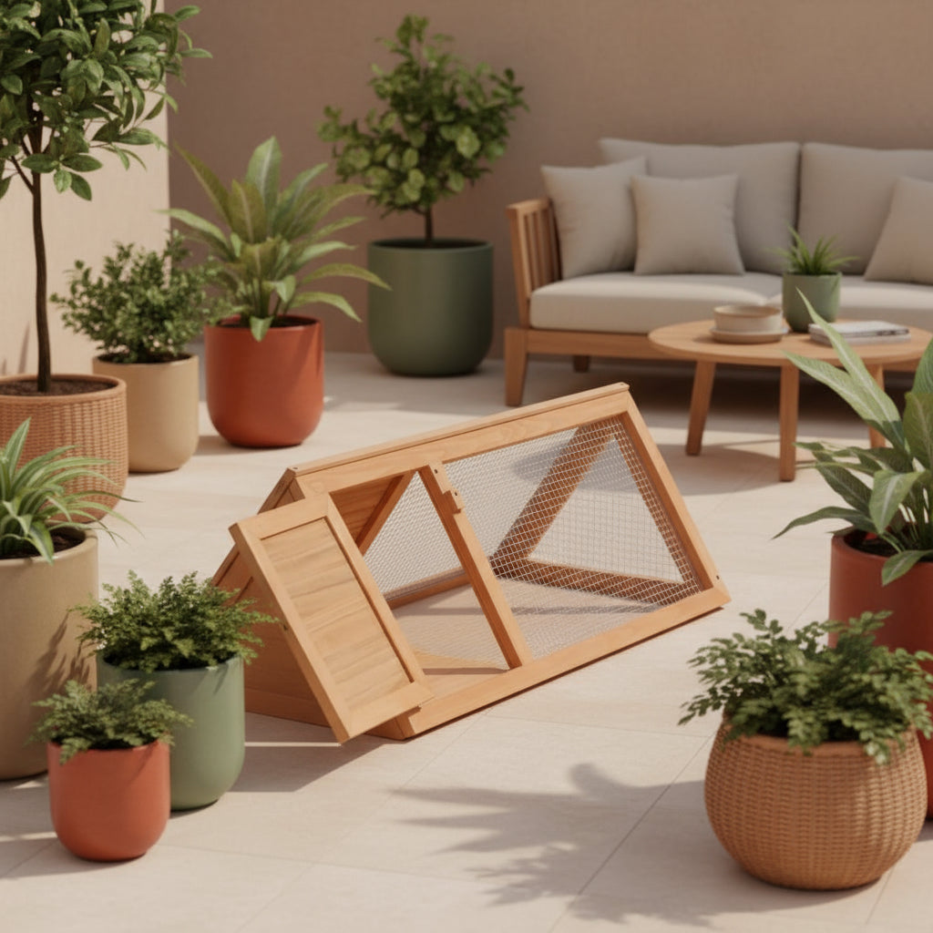 Animal Cage Brown Fir Wood Durable Animal Cage Rectangular