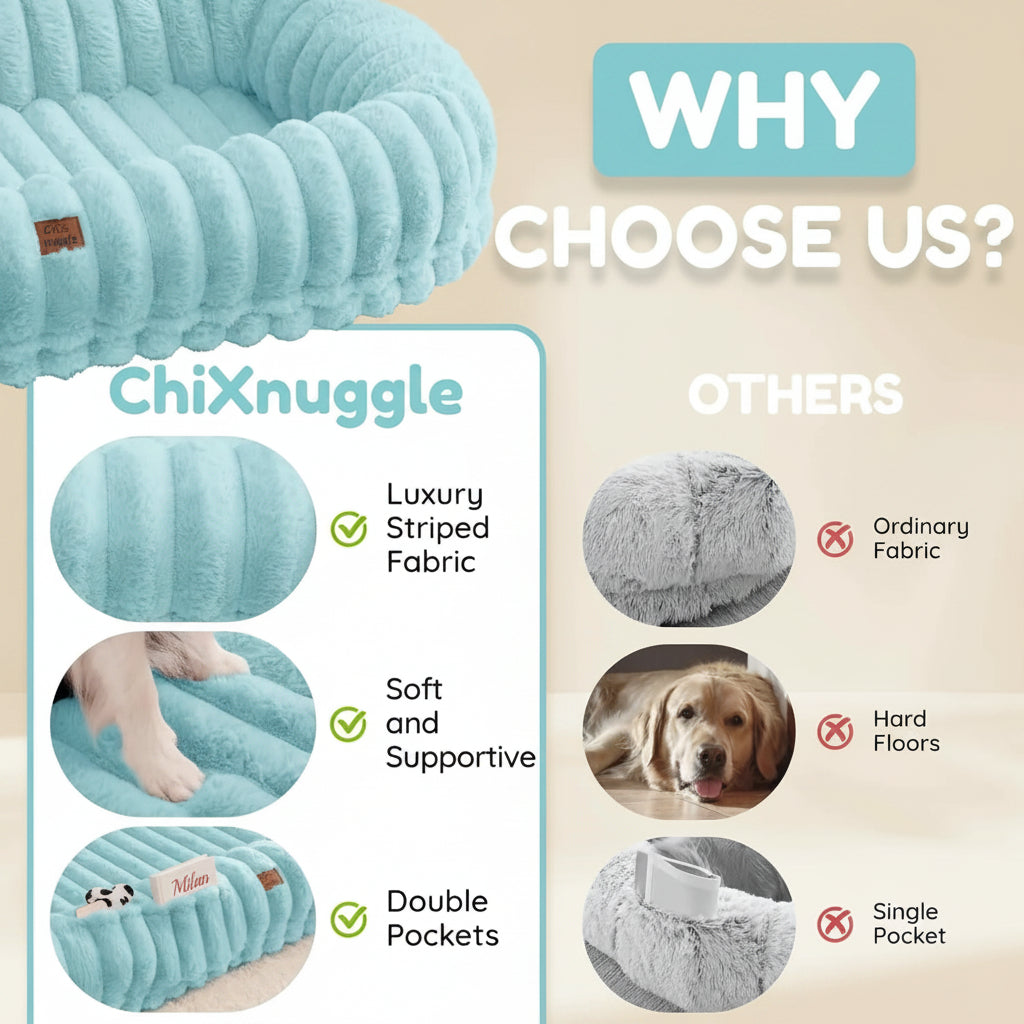Comparison chart highlighting features of ChiXnuggle product versus 'Others' on a light beige background.
