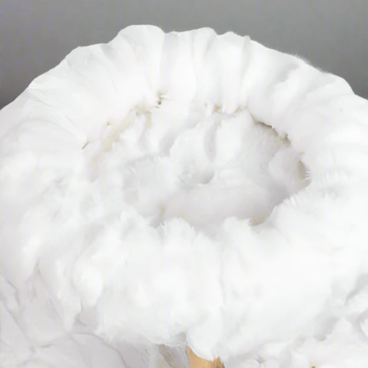 Close-up of a fluffy white fabric texture on a white background
