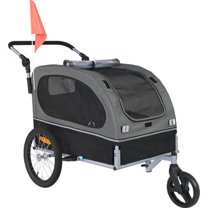 Dog Bike Trailer, Supports up to 88 Lbs, 2-In-1 Pet Stroller Cart Bicycle Carrier, Easy Folding Cart Frame with Quick Release Wheels, Universal Bicycle Coupler, Reflectors, Flag, Black/Gray