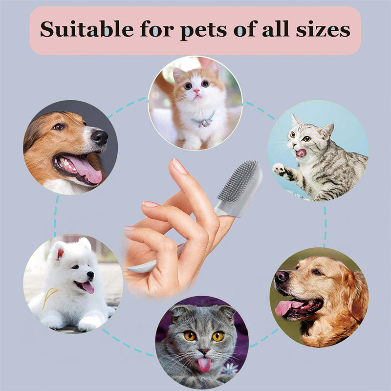 Pet grooming brush with images of dogs and cats indicating suitability for all sizes.