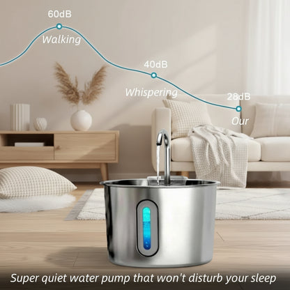 Super quiet water pump in a bedroom setting with sound level indicators.
