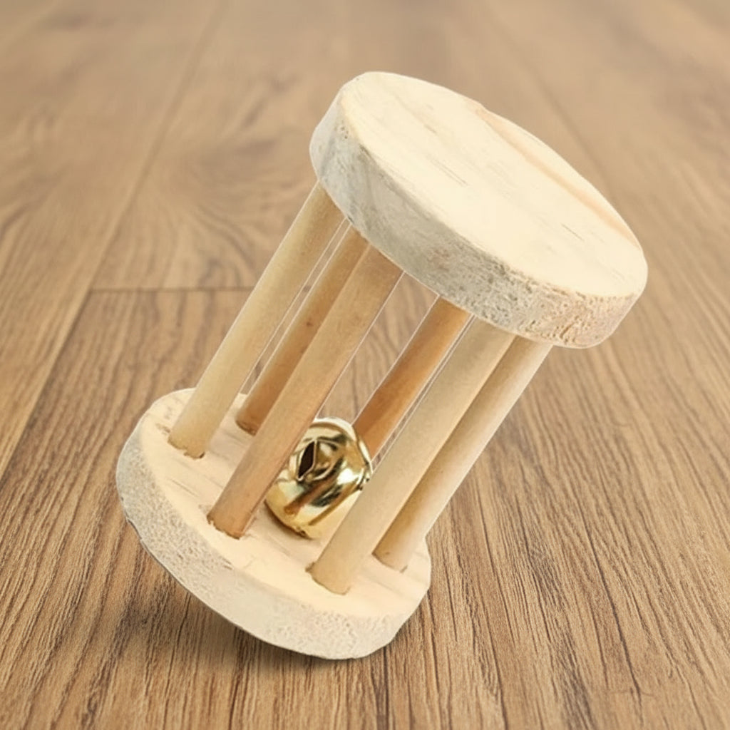 Cute Rabbit Roller Toys Natural Wooden Pine Dumbells Unicycle Bell Chew Toys for Guinea Pigs Rat Small Pet Molars Supplies