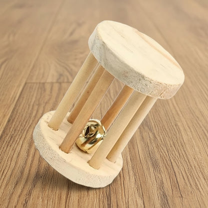 Cute Rabbit Roller Toys Natural Wooden Pine Dumbells Unicycle Bell Chew Toys for Guinea Pigs Rat Small Pet Molars Supplies