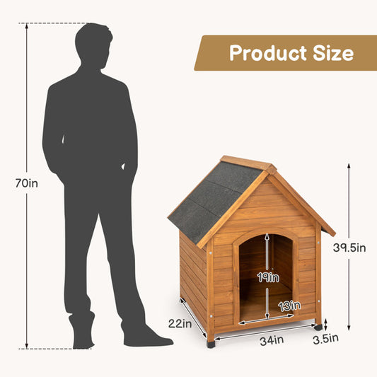 Outdoor Dog House - Waterproof Asphalt Roof Elevated Fir Wood Pet Shelter with Smart Rainwater Diversion