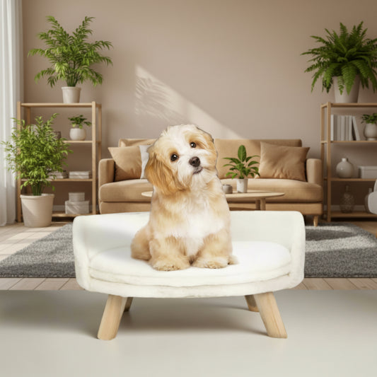 Luxury Cat Bed Soft Warm Plush Fabric Pet Nesting Chair Bed Stool Wood Legs with Cushion Pad Washable Waterproof for Small Pets