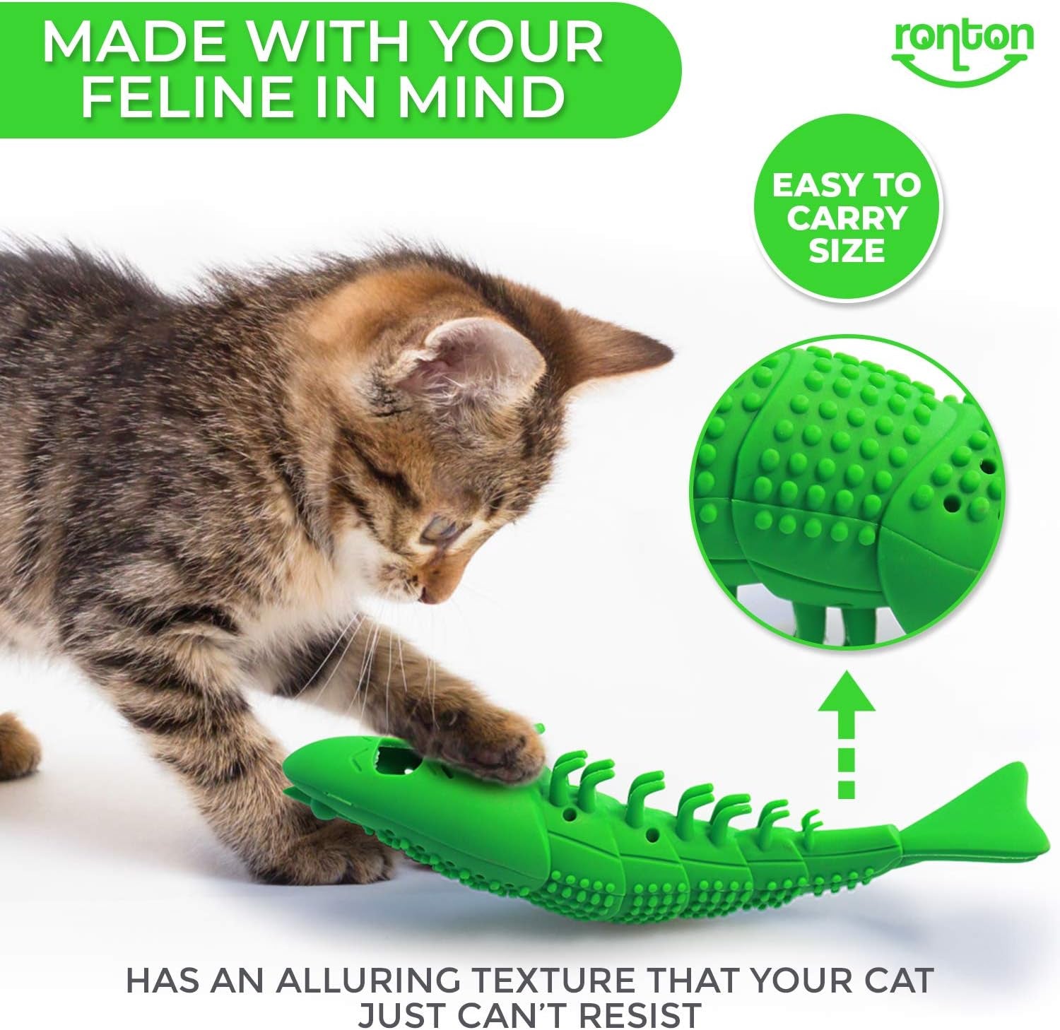 Catnip Toy - Durable Hard Rubber - Cat Dental Care, Cat Interactive Toothbrush Chew Toy (2 Pack Green & Blue (Shrimp))
