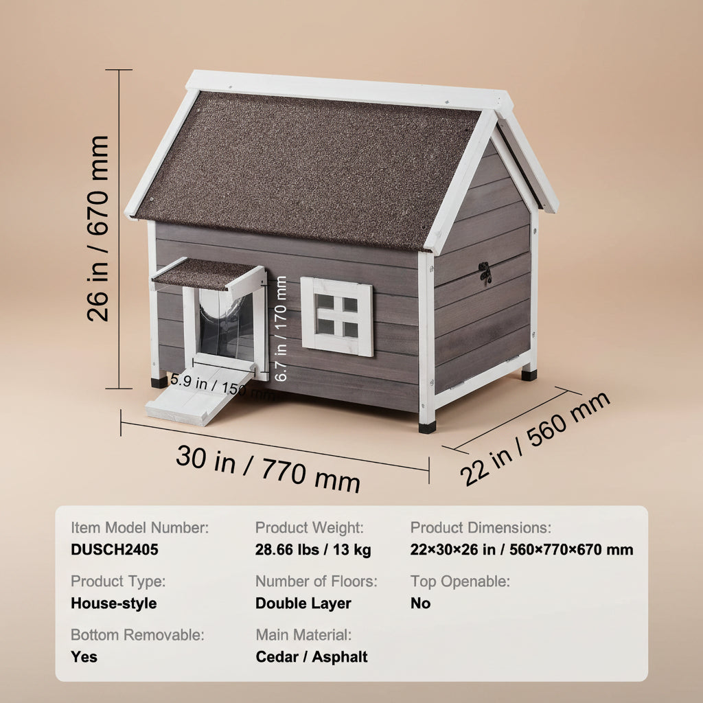Cat house with dimensions and measurements.