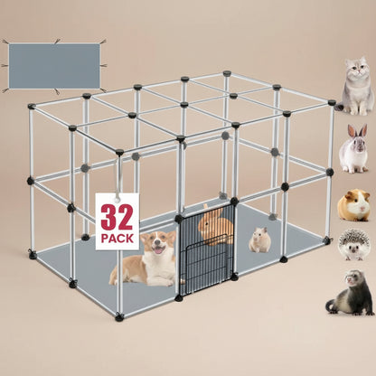 Pet playpen with animals on a white background