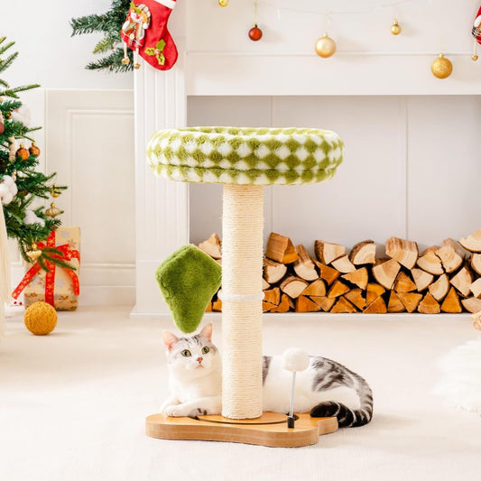 Mewoo Cat Scratching Post & Bed | 2-in-1 Small Cat Tower With Sisal Scratcher And Ball Track Toys Green, Medium
