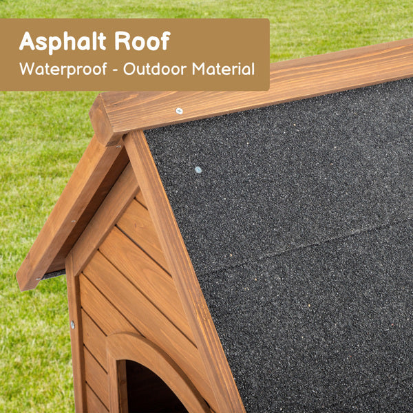 Outdoor Dog House - Waterproof Asphalt Roof Elevated Fir Wood Pet Shelter with Smart Rainwater Diversion