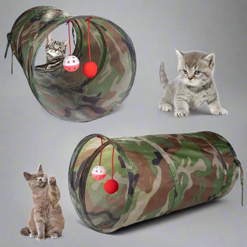 21PCS Cat Toys Kitten Toy Set Folding Camouflage Cat Tunnel Indoor Interactive Pet Toys Teaser Cat Feather Toy Colourful Mouse Plush Ball Bell Ball Toy Kit Kitten Puppy