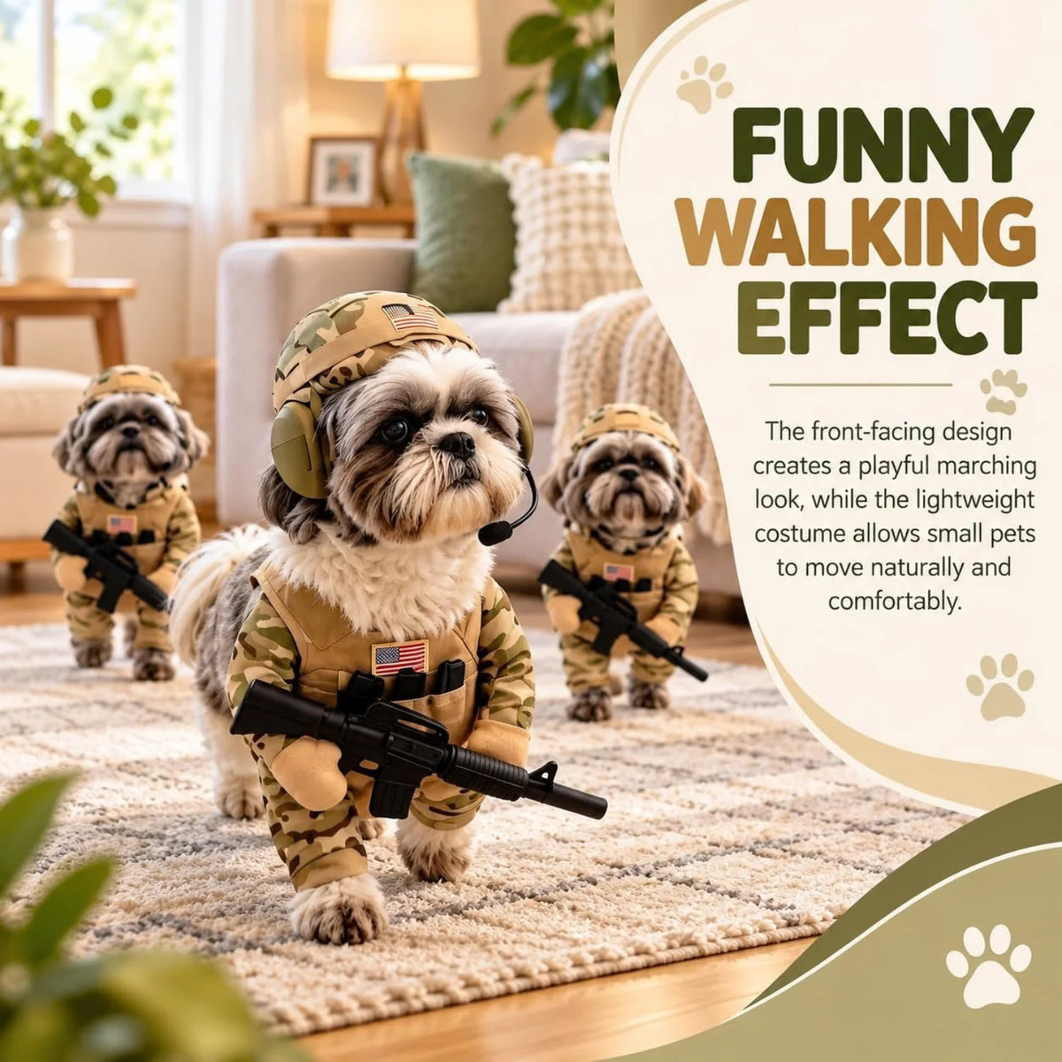 Pet Tactical Soldier Costume with Helmet, for Small Medium Dogs & Cats，M