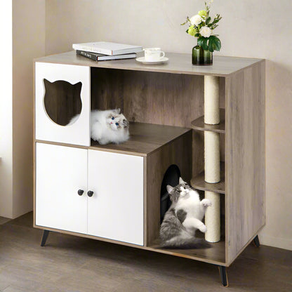 Cat Litter Box Enclosure with 3 Sisal Scratching Posts for Indoor Cats