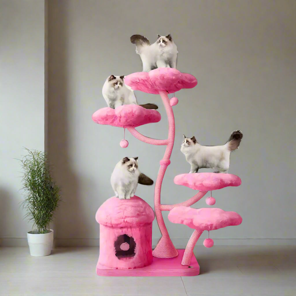 63"H Pink Modern Cat Tree 