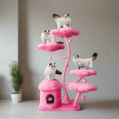 63"H Pink Modern Cat Tree 