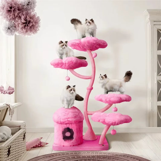 63"H Pink Modern Cat Tree 