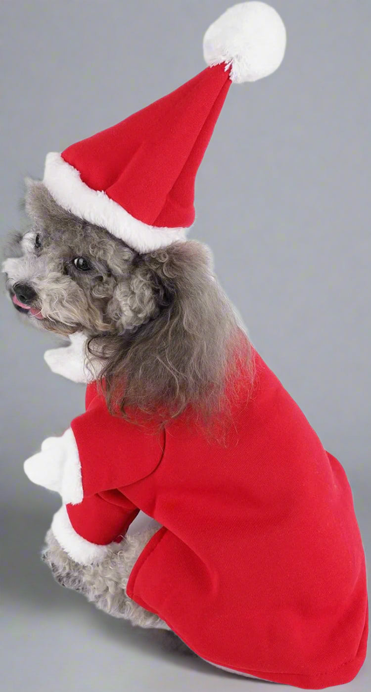 Dog Cat Christmas Santa Claus Costume, Funny Pet Cosplay Outfits with a Cap, Puppy Fleece Warm Apparel Clothes for Xmas (XL Size)