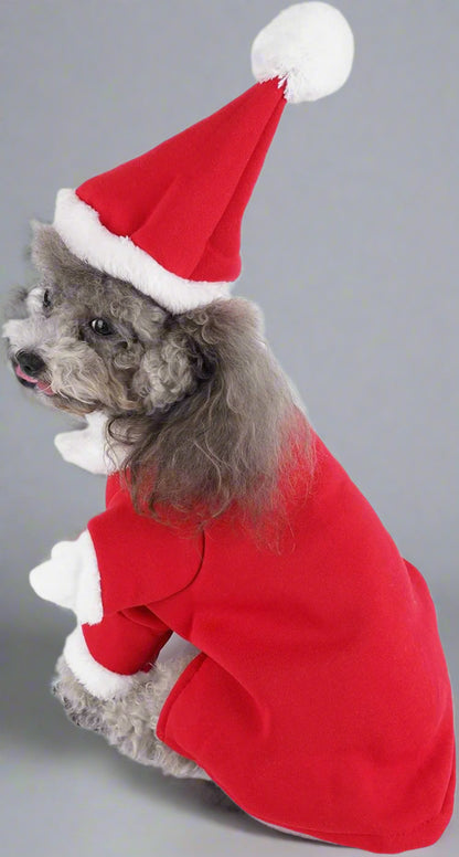 Dog Cat Christmas Santa Claus Costume, Funny Pet Cosplay Outfits with a Cap, Puppy Fleece Warm Apparel Clothes for Xmas (XL Size)