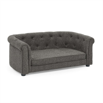 Contemporary Pet Sofa with Arc-Shaped Backrest - Breathable Linen Dog Couch with Button-Tufted Design