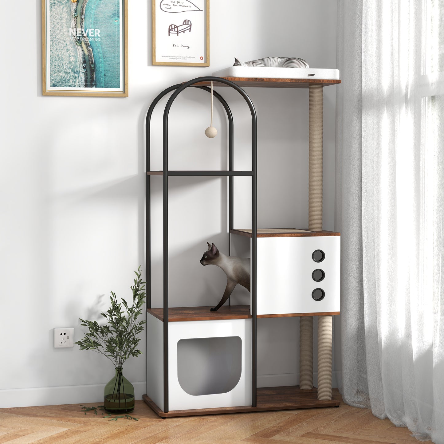 Cat Climbing Frame, Cat Tree, Modern Cat Tower, Multi-Level Cat Condo With 1 Cave, 2 Scratching Posts, Perch, for Indoor Cats