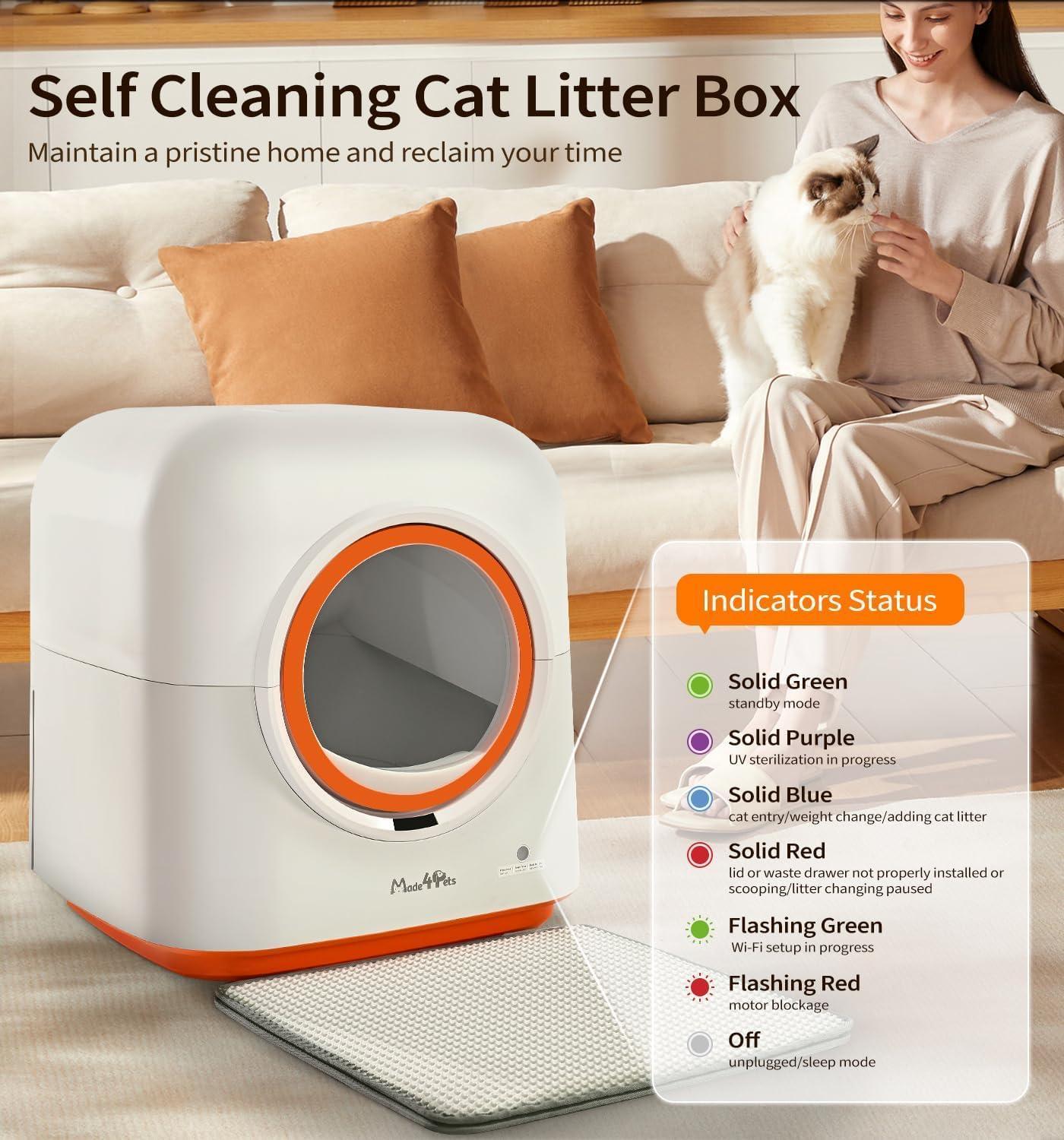 60L Automatic Cat Litter Box - Smart App Control Self-Cleaning Litter Box with Deodorizing, Infrared Sensor, Health Tracking for Multiple Cats