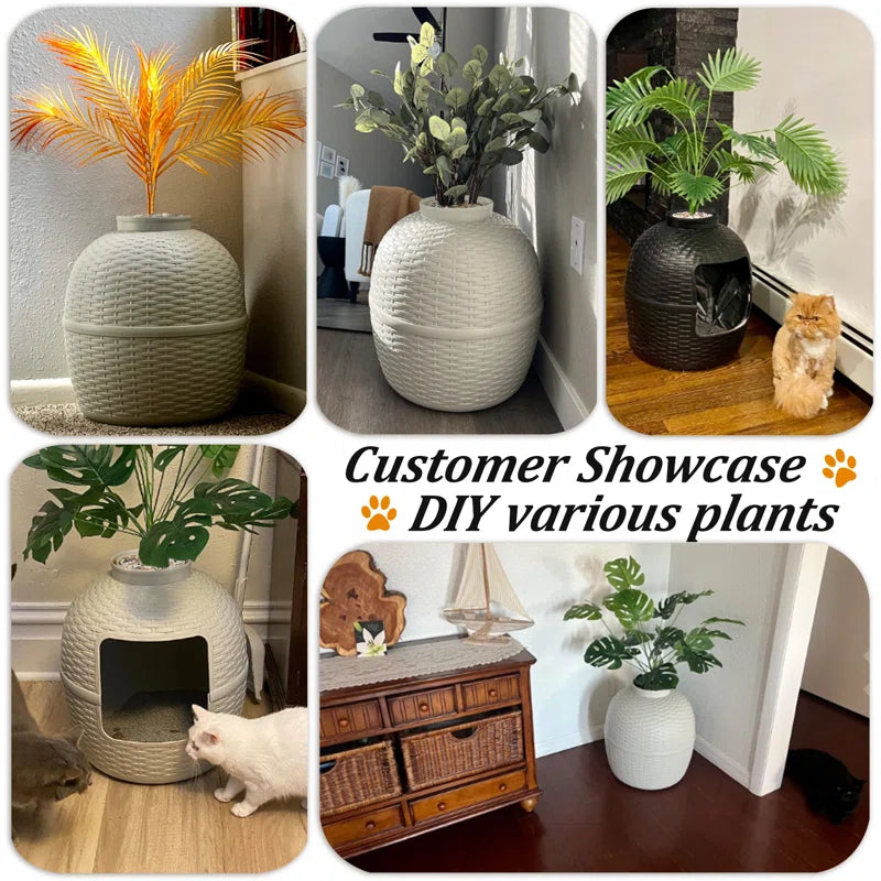 Damase Hidden Cat Litter Box Enclosure with Decorative Planter
