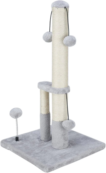 Tall Cat Scratching Post, Double Lower Posts Extra Stable Cat Post Tree Scratcher with Sisal Rope and Teasing 4 Balls Total Large Base
