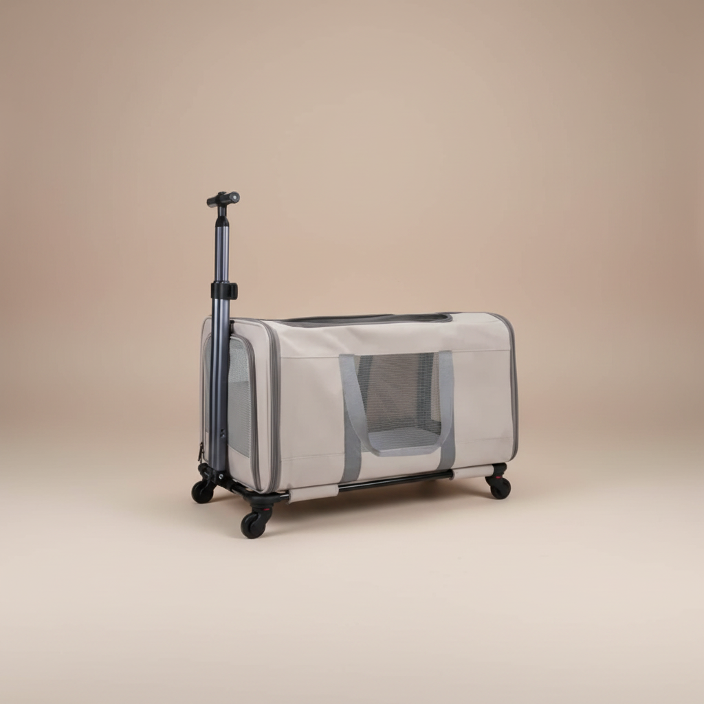 Pet carrier on a beige background