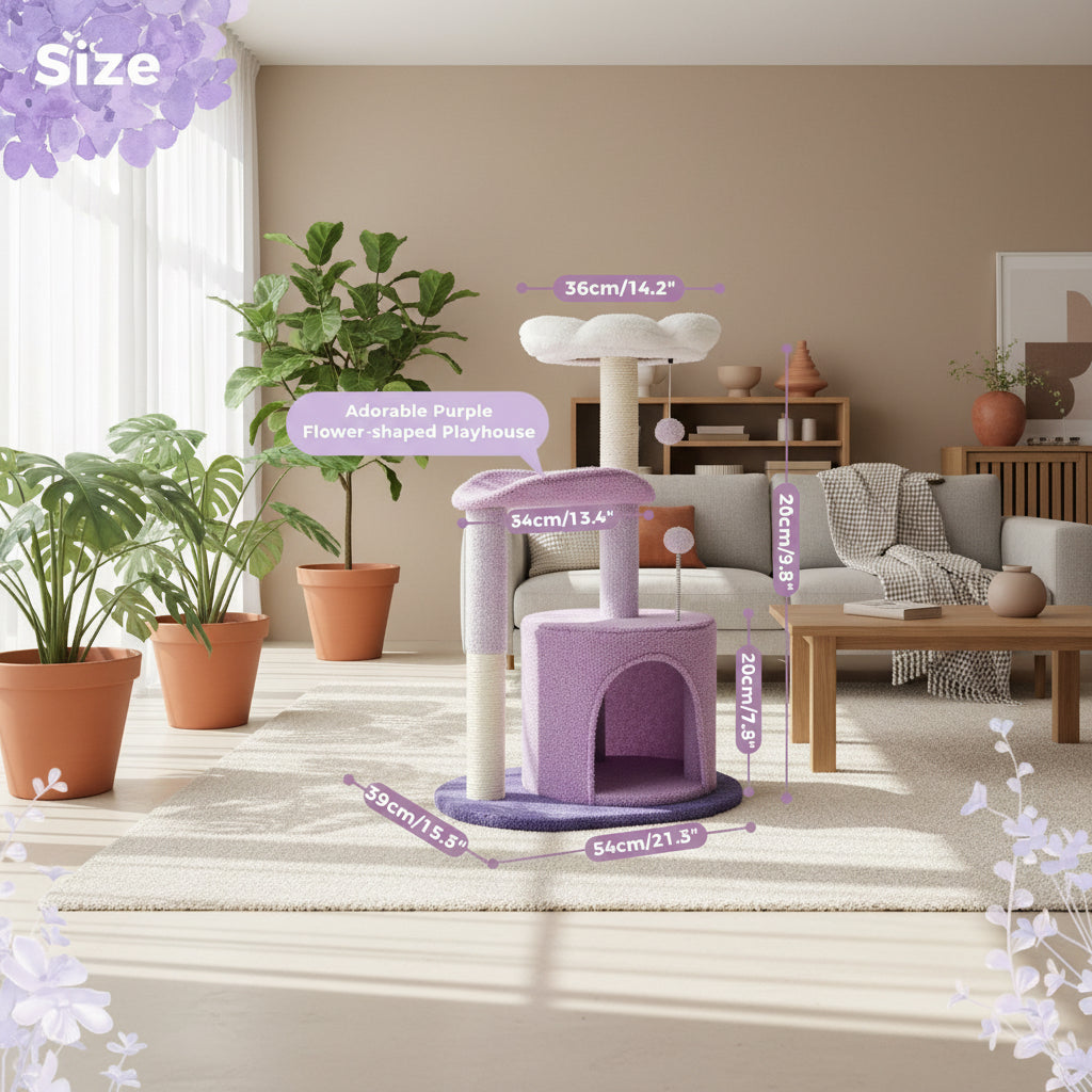 Cactus Cat Tree with Curved Perch Cozy Cat Condo Small Cat Tower with Removable Top Bed Cat Scratching Post for Indoor Cat Toys