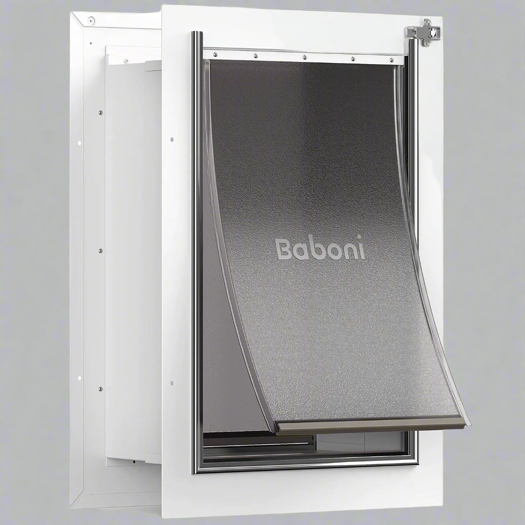 Pet Door for Wall, Steel Frame and Telescoping Tunnel, Aluminum Lock, Double Flap Dog Door and Cat Door, Strong and Durable (Pets up to 100 Lb) -Large