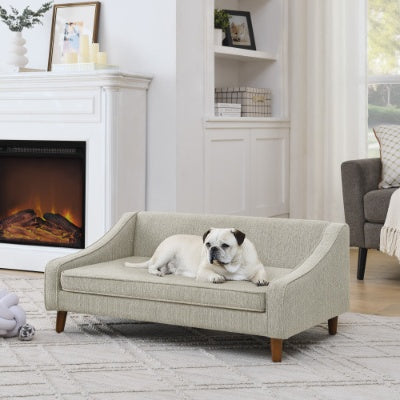 Durable Elevated Dog Sofa Bed - Pet Sofa with Modern Irregular Armrest Design, Comfortable Soft Dog Sofa - Beige