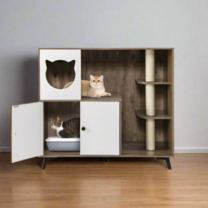 Cat Litter Box Enclosure with 3 Sisal Scratching Posts for Indoor Cats