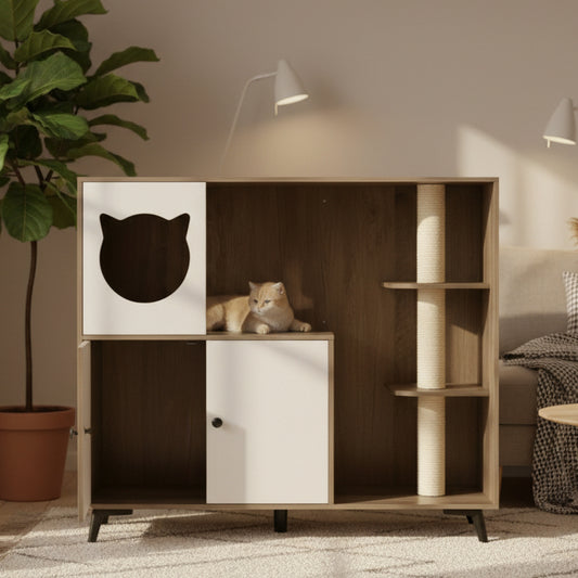 Cat Litter Box Enclosure with 3 Sisal Scratching Posts for Indoor Cats