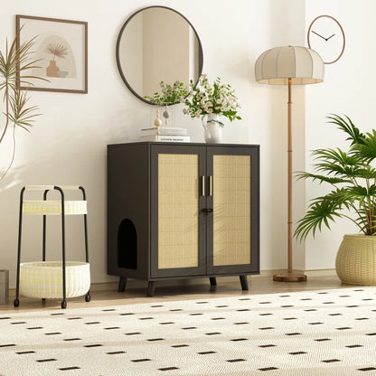 Modern Cat Litter Box Enclosure with Lock and Sisal Door