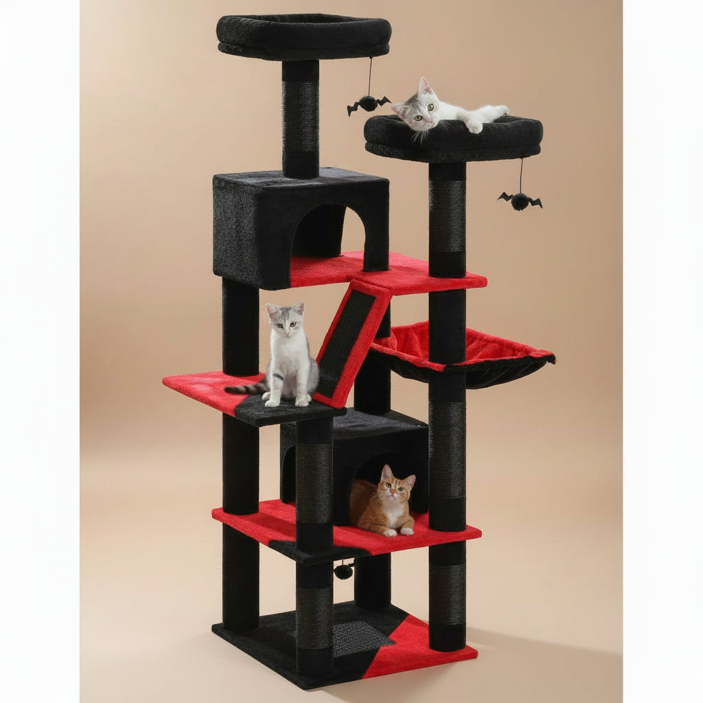 Large Cat Tree Tall Cat Tower for Indoor Cats Multi-Level Plush Cat Condo with Scratching Posts Scratching Boards Perches Caves